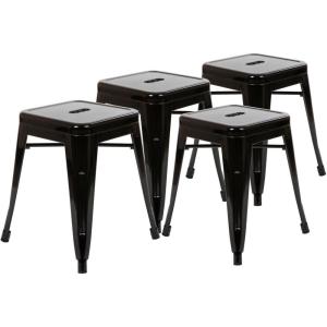Flash Furniture Metal Dining Table Height Stool – Backless Purple Kai Commercial Grade Stool – 18 Inch Stackable Dining Chair – Set of 4(Black)