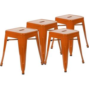 Flash Furniture Metal Dining Table Height Stool – Backless Purple Kai Commercial Grade Stool – 18 Inch Stackable Dining Chair – Set of 4(Orange)