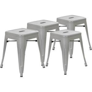 Flash Furniture Metal Dining Table Height Stool – Backless Purple Kai Commercial Grade Stool – 18 Inch Stackable Dining Chair – Set of 4(Silver)