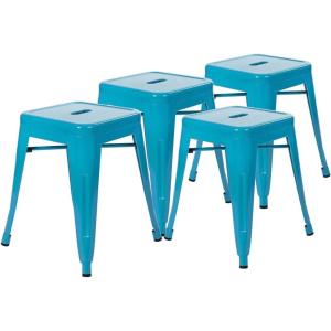 Flash Furniture Metal Dining Table Height Stool – Backless Purple Kai Commercial Grade Stool – 18 Inch Stackable Dining Chair – Set of 4(Teal)