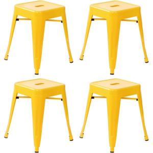 Flash Furniture Metal Dining Table Height Stool – Backless Purple Kai Commercial Grade Stool – 18 Inch Stackable Dining Chair – Set of 4(Yellow)