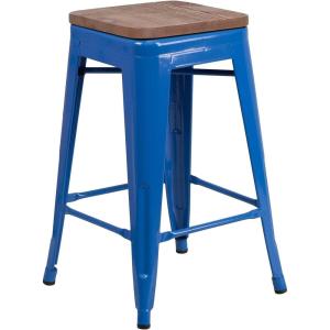 Flash Furniture Metal/Wood Colorful Restaurant Counter Stools, Red (Pack of 1)(Blue)