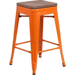 Flash Furniture Metal/Wood Colorful Restaurant Counter Stools, Red (Pack of 1)(Orange)