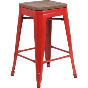 Flash Furniture Metal/Wood Colorful Restaurant Counter Stools, Red (Pack of 1)(Red)