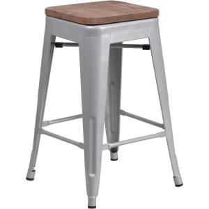 Flash Furniture Metal/Wood Colorful Restaurant Counter Stools, Red (Pack of 1)(Silver)