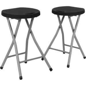 Flash Furniture Micah Foldable Stool with Black Plastic Seat and Titanium Gray Frame (Pack of 2)(set of 2)