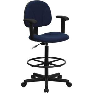 Flash Furniture Navy Blue Patterned Fabric Ergonomic Drafting Stool with Arms