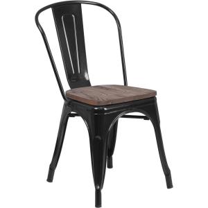 Flash Furniture Perry Metal Stackable Chair with Wood Seat, 1 Pack, Blue(Black)