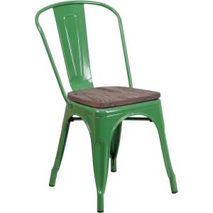Flash Furniture Perry Metal Stackable Chair with Wood Seat, 1 Pack, Blue(Green)