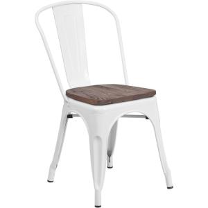 Flash Furniture Perry Metal Stackable Chair with Wood Seat, 1 Pack, Blue(White)