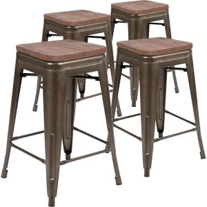 Flash Furniture Sinclair 24″ High Backless Mint Green Counter Height Stool with Square Wood Seat(Gun Metal)