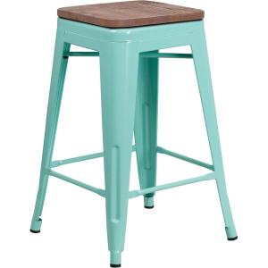 Flash Furniture Sinclair 24″ High Backless Mint Green Counter Height Stool with Square Wood Seat(Mint Green)