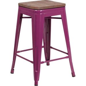 Flash Furniture Sinclair 24″ High Backless Mint Green Counter Height Stool with Square Wood Seat(Purple)