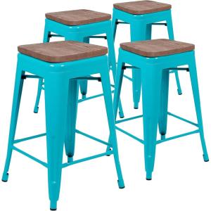 Flash Furniture Sinclair 24″ High Backless Mint Green Counter Height Stool with Square Wood Seat(Teal)