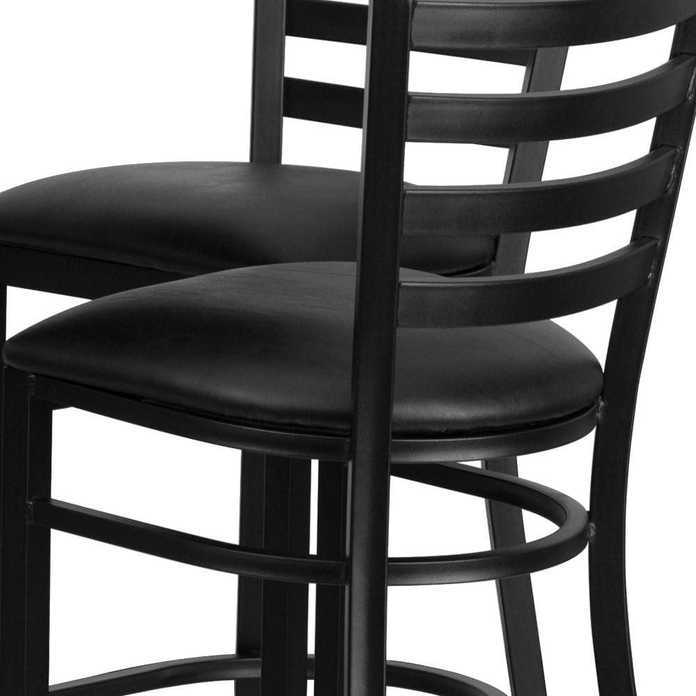 image:imageFlash Furniture 30 Round Black Laminate Table Set with XBase and 4 Ladder Back Metal Barstools Black Vinyl SeatBlack
