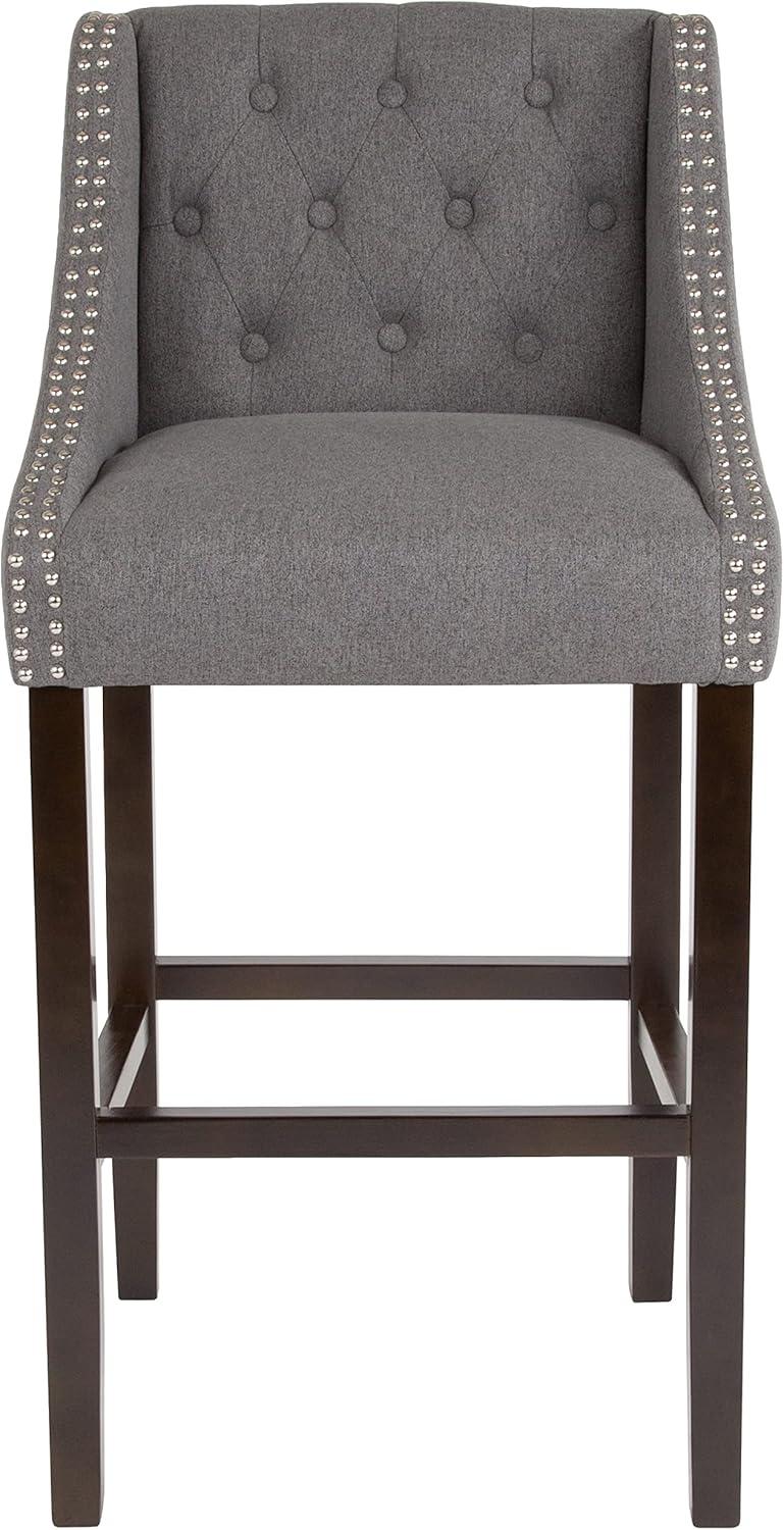 image:imageFlash Furniture Carmel Series 30 High Transitional Tufted Walnut Barstool with Accent Nail Trim in Light Gray LeatherSoftDark Gray Fabric