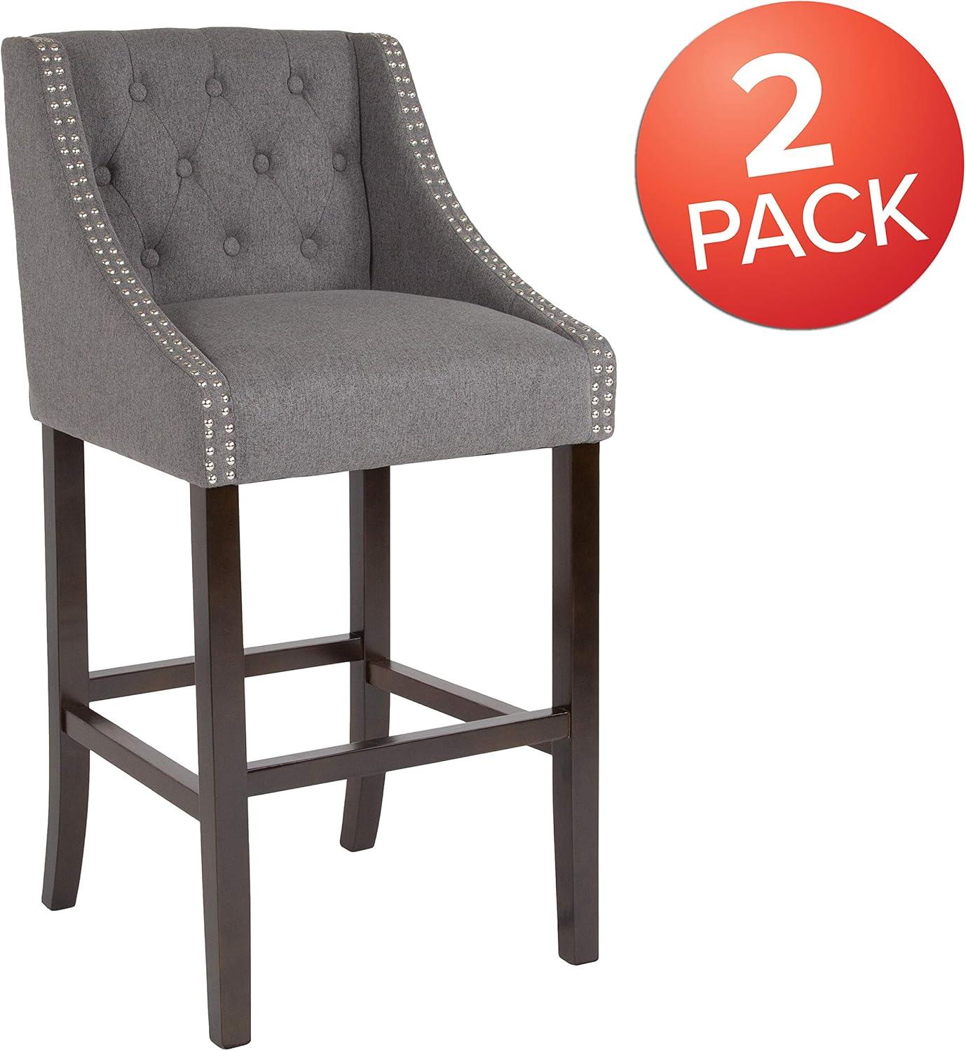 image:imageFlash Furniture Carmel Series 30 High Transitional Tufted Walnut Barstool with Accent Nail Trim in Light Gray LeatherSoftDark Gray Fabric