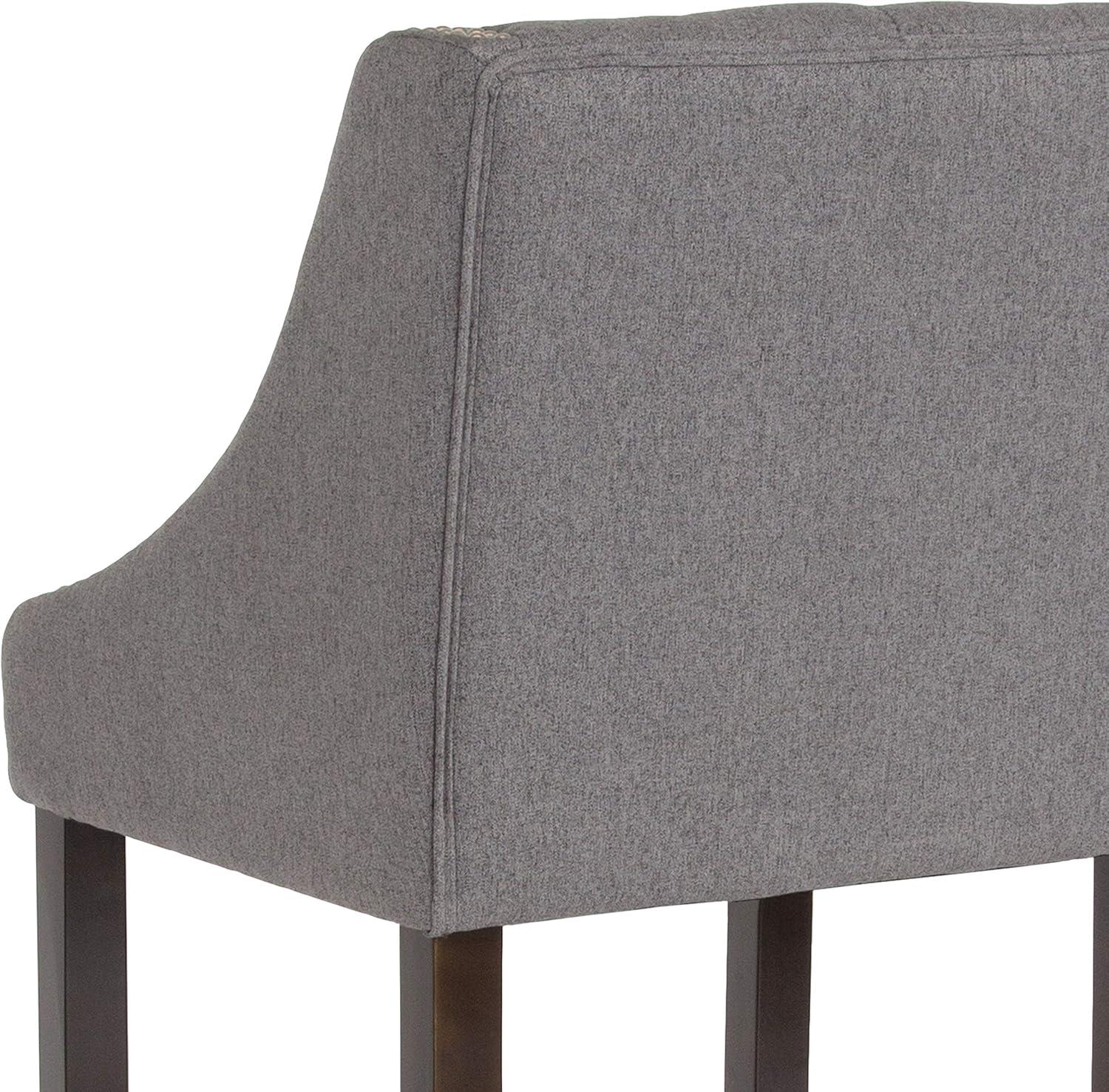 image:imageFlash Furniture Carmel Series 30 High Transitional Tufted Walnut Barstool with Accent Nail Trim in Light Gray LeatherSoftDark Gray Fabric