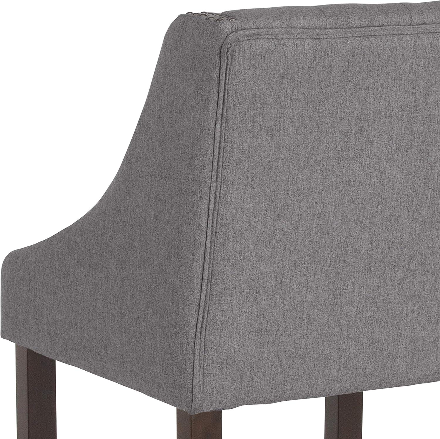 image:imageFlash Furniture Carmel Series 30 High Transitional Tufted Walnut Barstool with Accent Nail Trim in Light Gray LeatherSoftDark Gray Fabric
