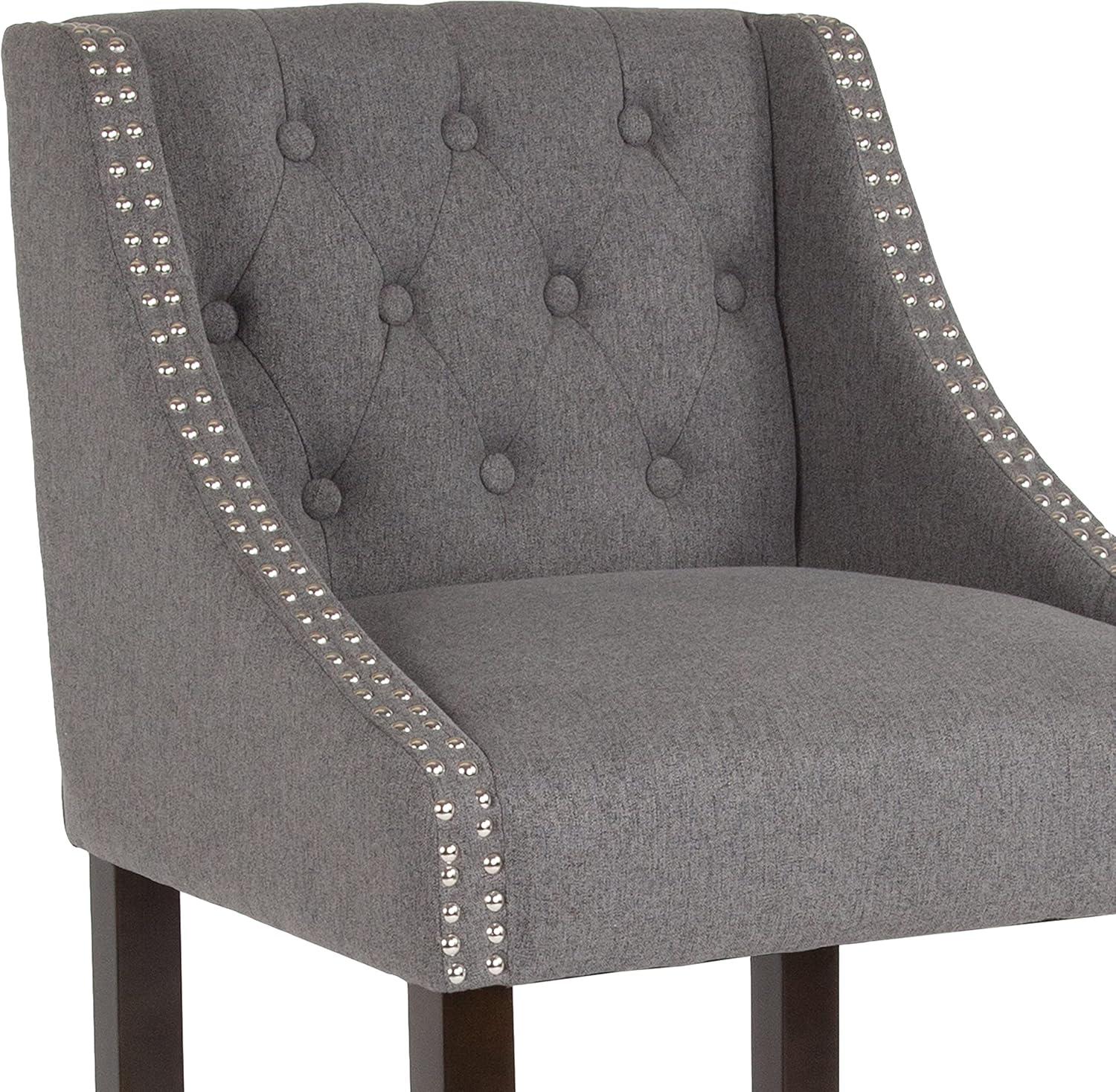 image:imageFlash Furniture Carmel Series 30 High Transitional Tufted Walnut Barstool with Accent Nail Trim in Light Gray LeatherSoftDark Gray Fabric
