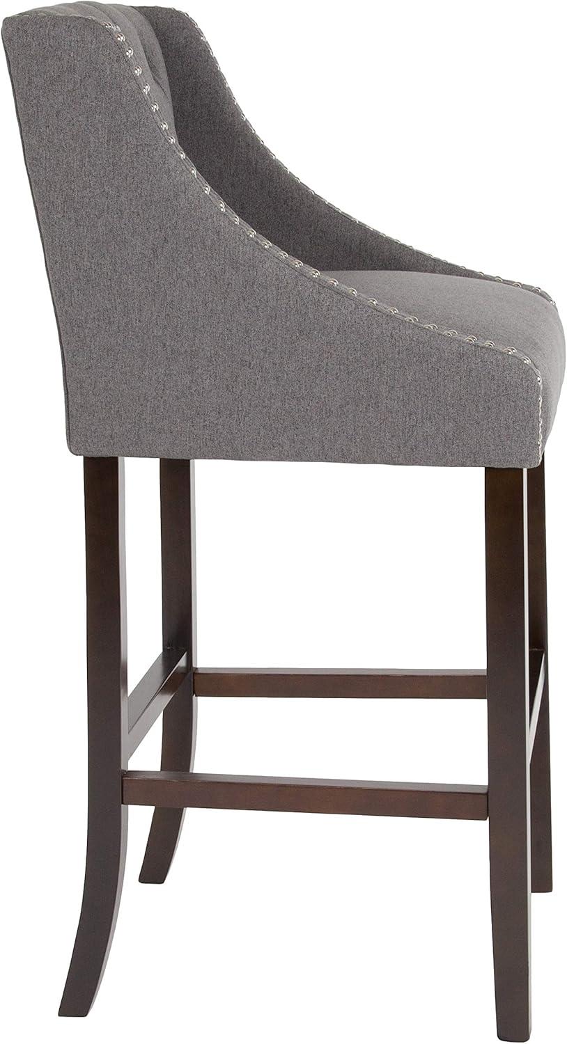 image:imageFlash Furniture Carmel Series 30 High Transitional Tufted Walnut Barstool with Accent Nail Trim in Light Gray LeatherSoftDark Gray Fabric