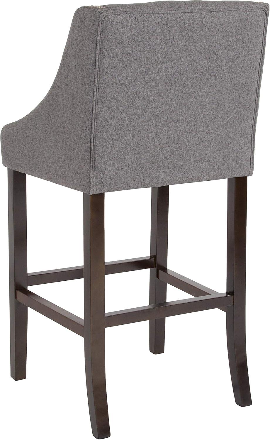 image:imageFlash Furniture Carmel Series 30 High Transitional Tufted Walnut Barstool with Accent Nail Trim in Light Gray LeatherSoftDark Gray Fabric