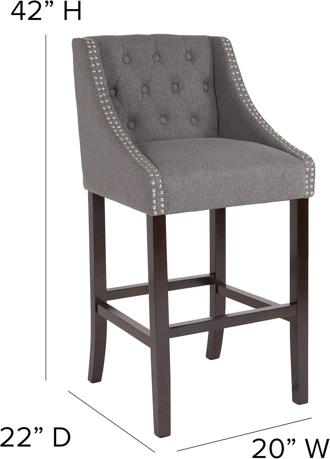 image:imageFlash Furniture Carmel Series 30 High Transitional Tufted Walnut Barstool with Accent Nail Trim in Light Gray LeatherSoftDark Gray Fabric