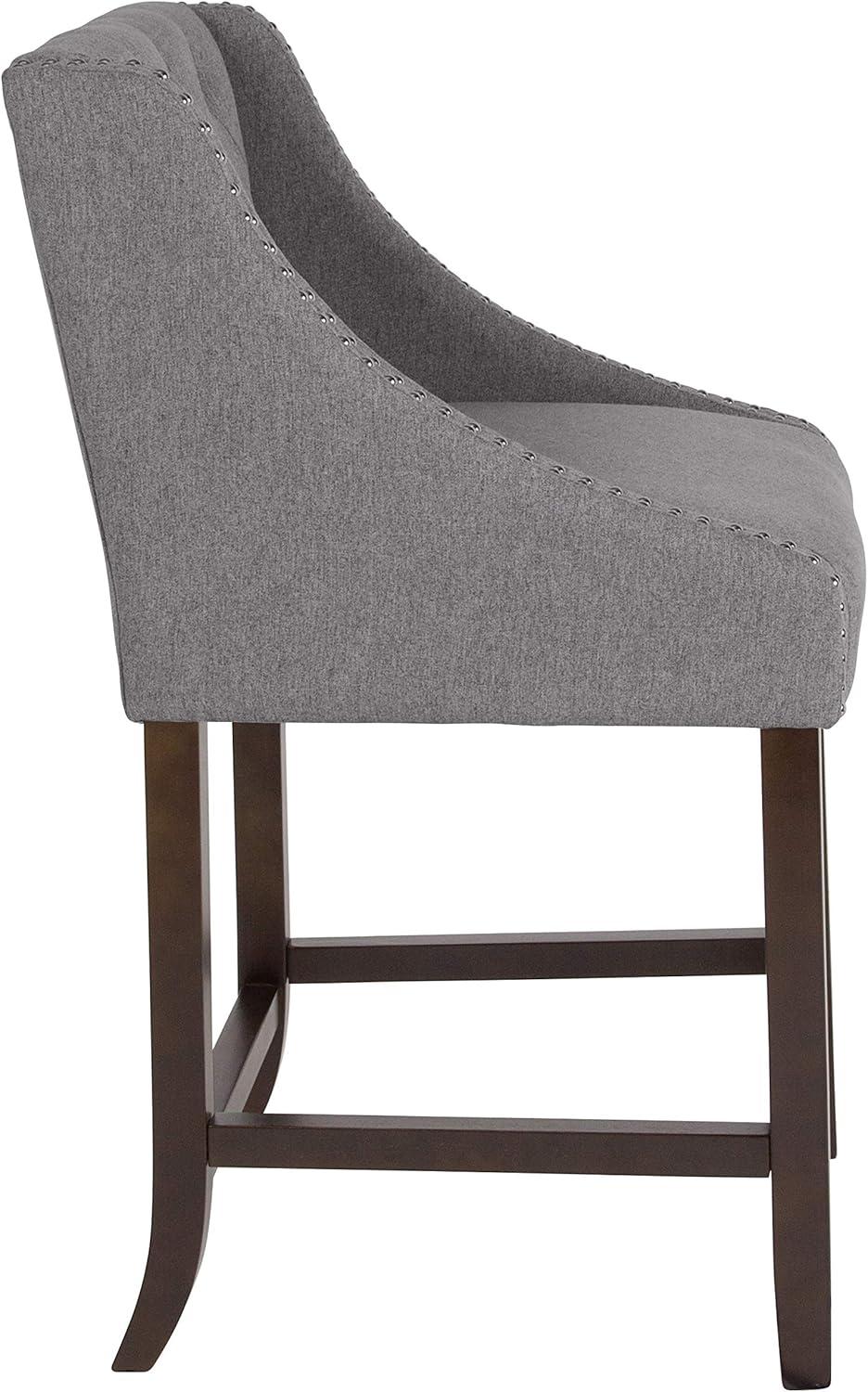 image:imageFlash Furniture Carmel Series 30 High Transitional Tufted Walnut Barstool with Accent Nail Trim in Light Gray LeatherSoftDark Gray Fabric