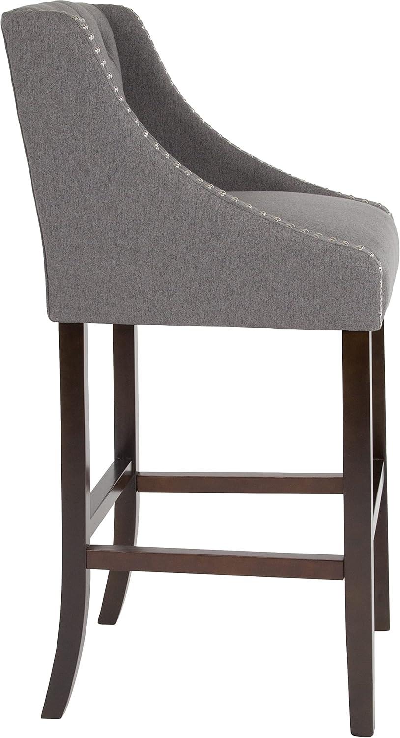 image:imageFlash Furniture Carmel Series 30 High Transitional Tufted Walnut Barstool with Accent Nail Trim in Light Gray LeatherSoftDark Gray Fabric