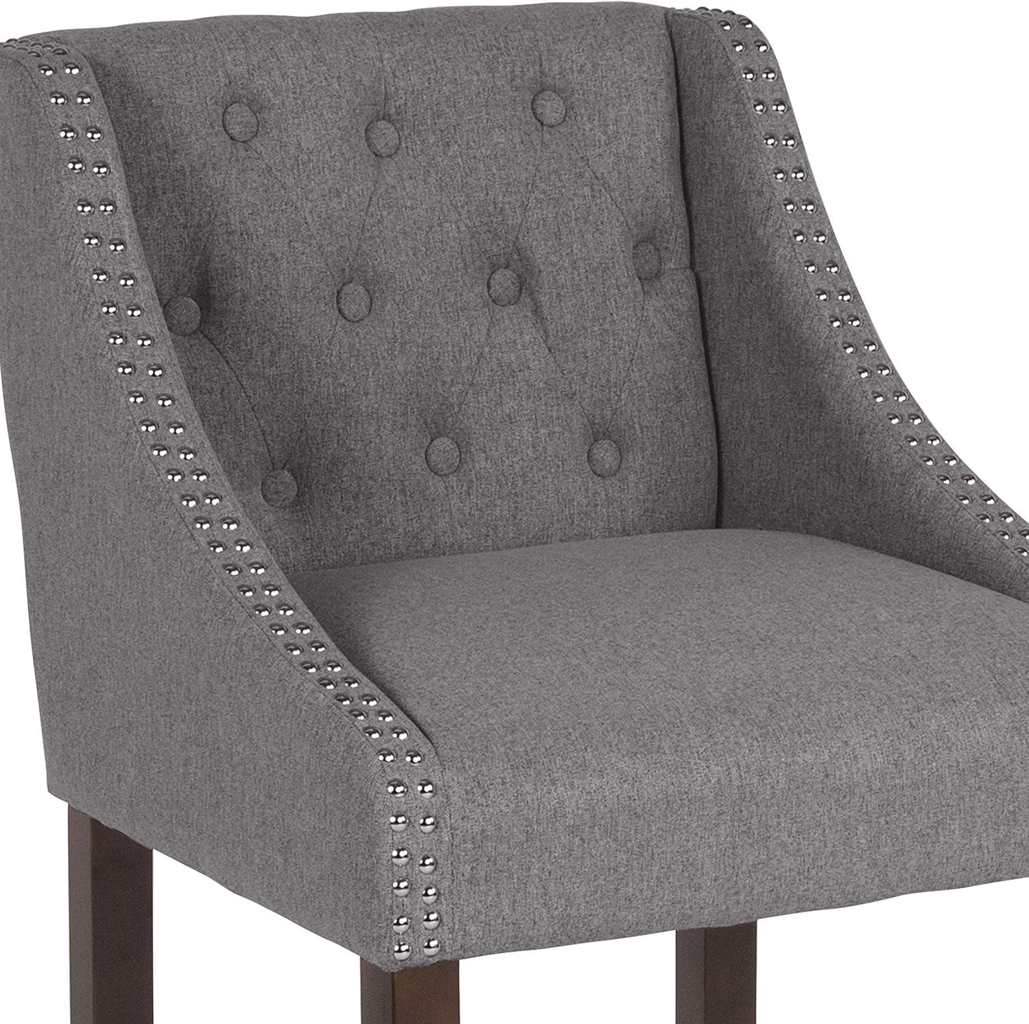 image:imageFlash Furniture Carmel Series 30 High Transitional Tufted Walnut Barstool with Accent Nail Trim in Light Gray LeatherSoftDark Gray Fabric
