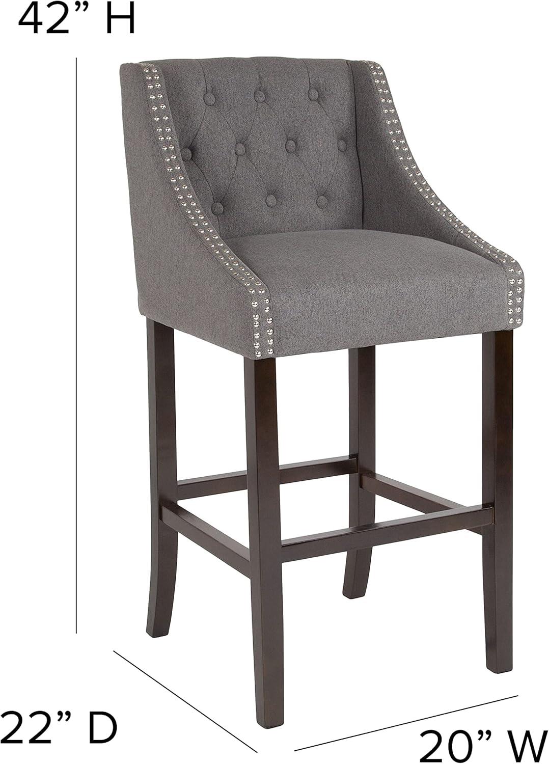 image:imageFlash Furniture Carmel Series 30 High Transitional Tufted Walnut Barstool with Accent Nail Trim in Light Gray LeatherSoftDark Gray Fabric