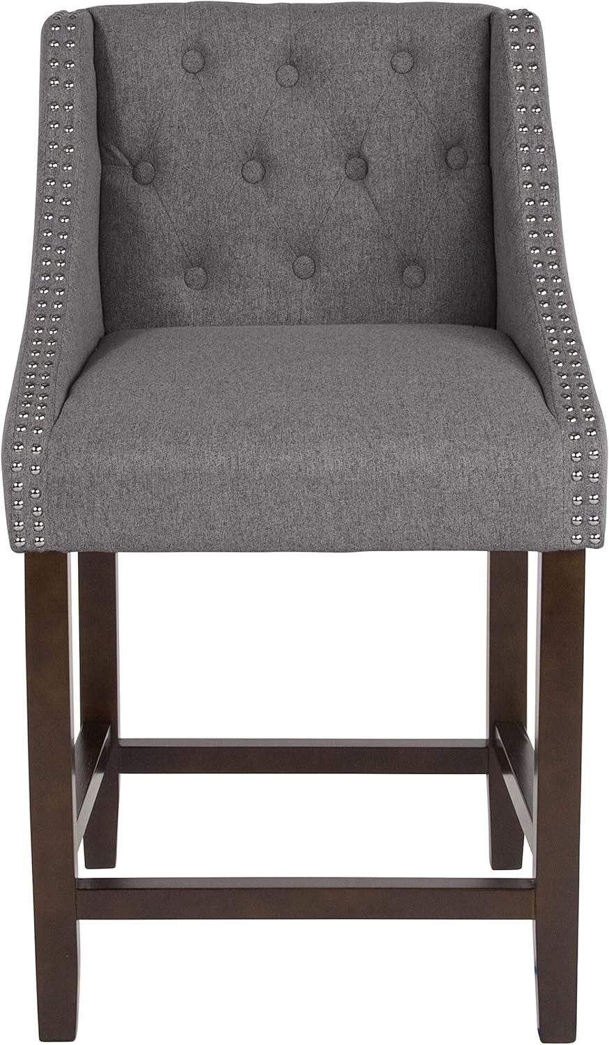 image:imageFlash Furniture Carmel Series 30 High Transitional Tufted Walnut Barstool with Accent Nail Trim in Light Gray LeatherSoftDark Gray Fabric