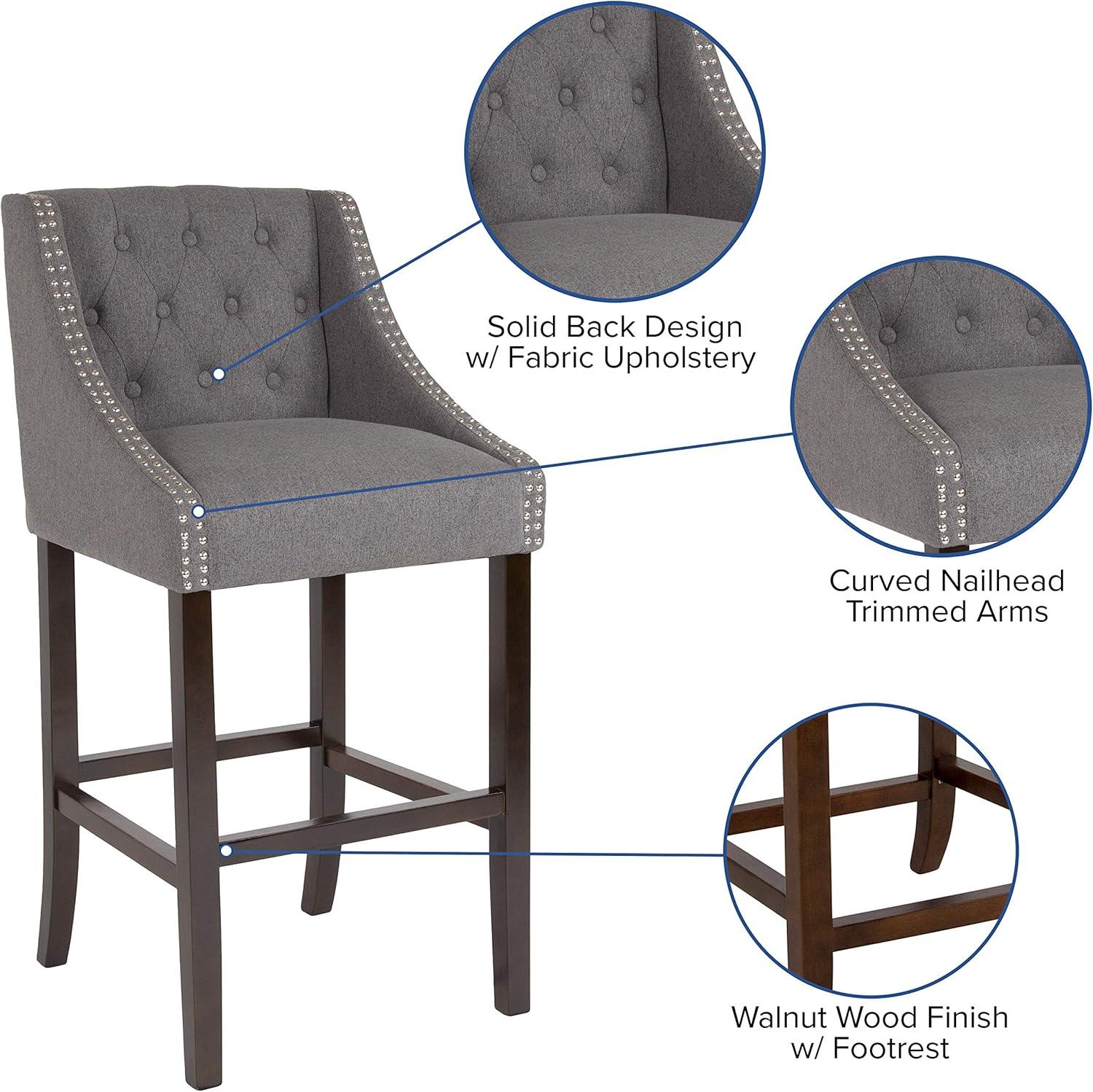 image:imageFlash Furniture Carmel Series 30 High Transitional Tufted Walnut Barstool with Accent Nail Trim in Light Gray LeatherSoftDark Gray Fabric