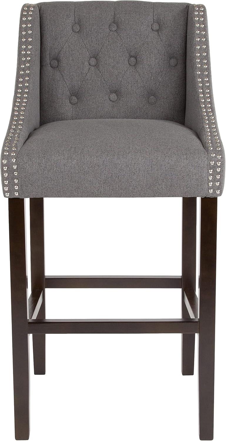 image:imageFlash Furniture Carmel Series 30 High Transitional Tufted Walnut Barstool with Accent Nail Trim in Light Gray LeatherSoftDark Gray Fabric