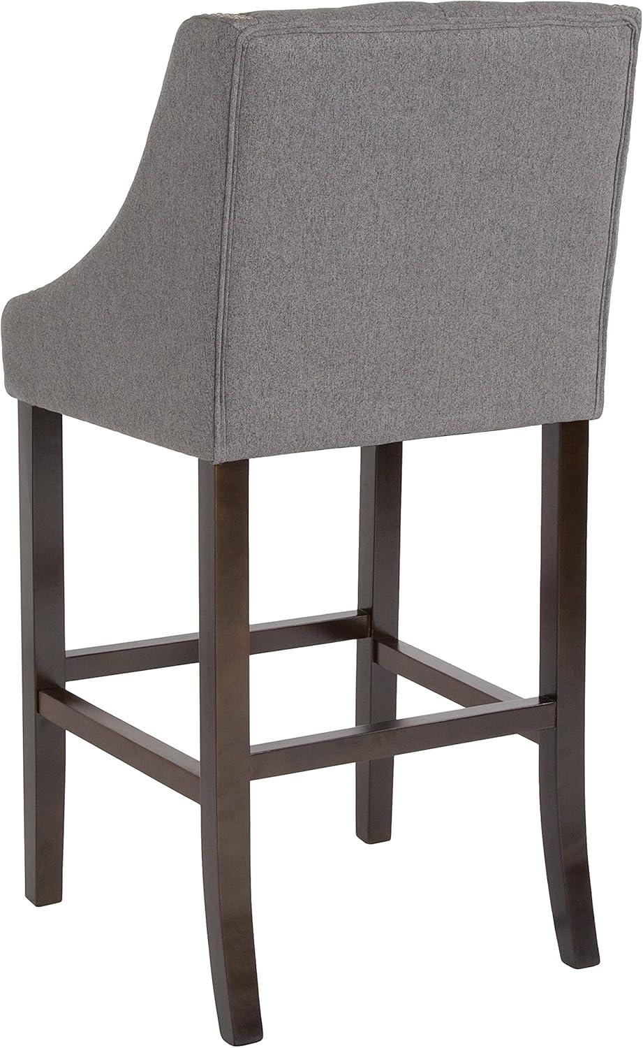 image:imageFlash Furniture Carmel Series 30 High Transitional Tufted Walnut Barstool with Accent Nail Trim in Light Gray LeatherSoftDark Gray Fabric