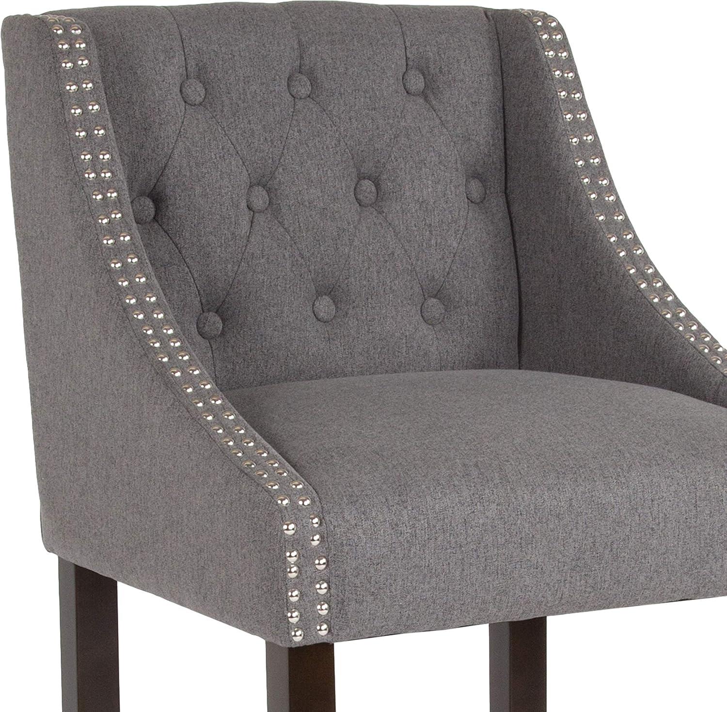 image:imageFlash Furniture Carmel Series 30 High Transitional Tufted Walnut Barstool with Accent Nail Trim in Light Gray LeatherSoftDark Gray Fabric