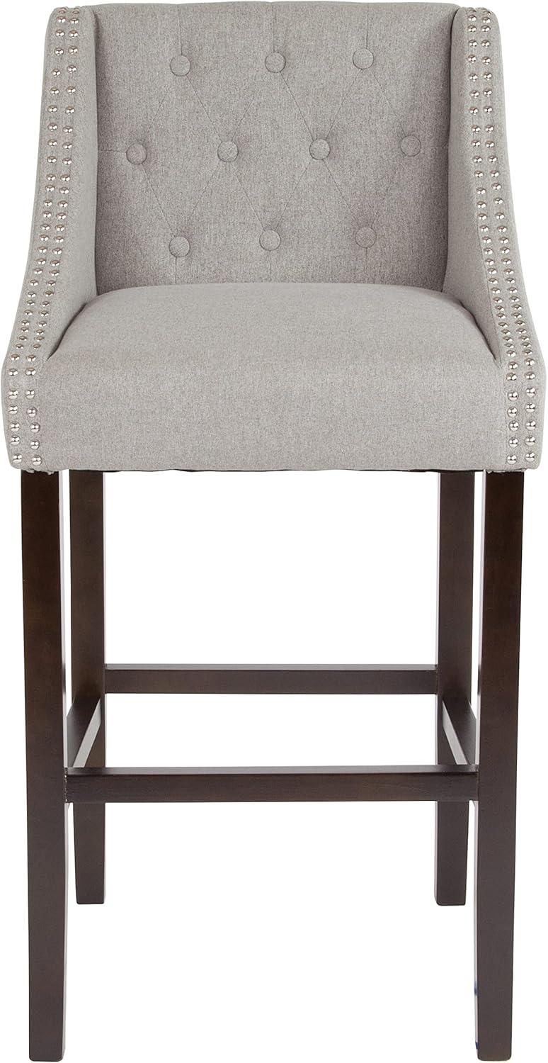 image:imageFlash Furniture Carmel Series 30 High Transitional Tufted Walnut Barstool with Accent Nail Trim in Light Gray LeatherSoftLight Gray Fabric