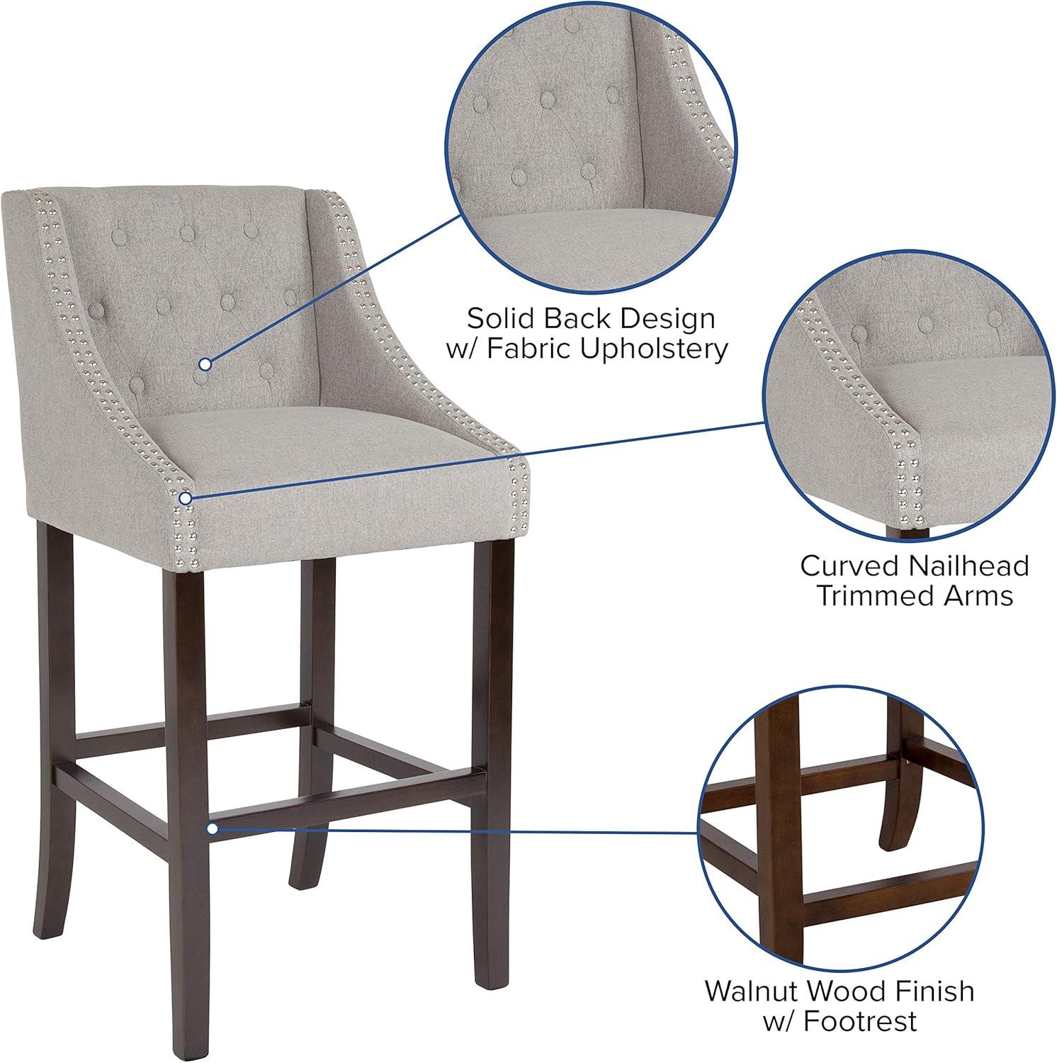 image:imageFlash Furniture Carmel Series 30 High Transitional Tufted Walnut Barstool with Accent Nail Trim in Light Gray LeatherSoftLight Gray Fabric