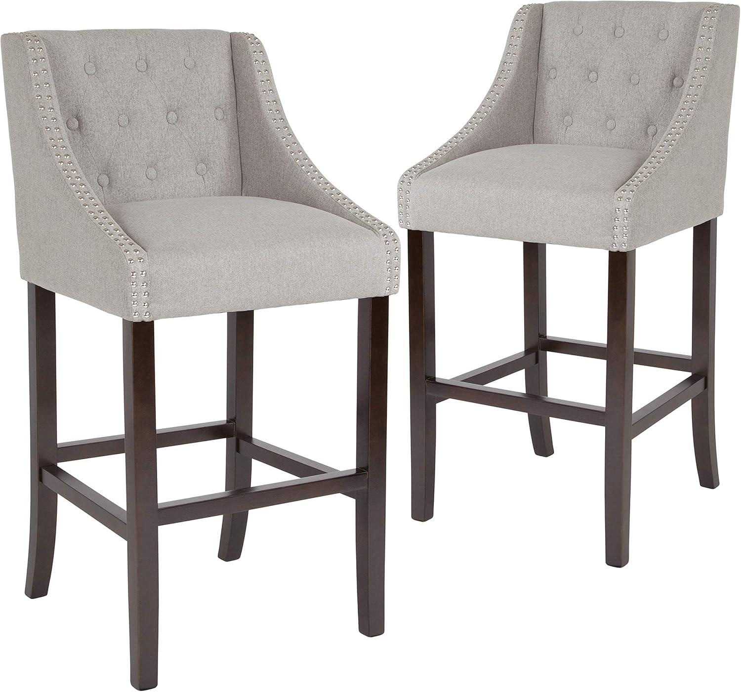 image:imageFlash Furniture Carmel Series 30 High Transitional Tufted Walnut Barstool with Accent Nail Trim in Light Gray LeatherSoftLight Gray Fabric
