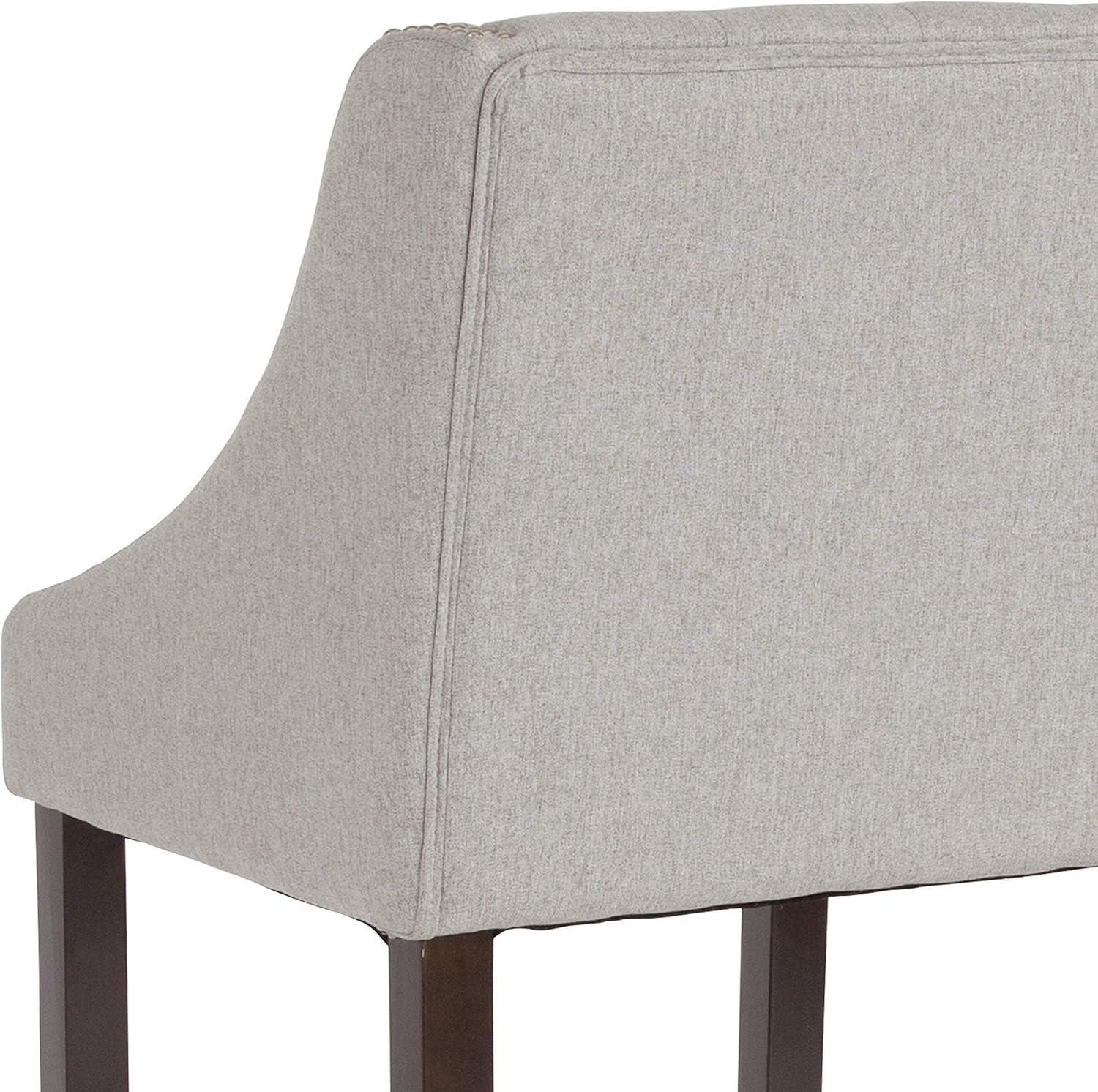 image:imageFlash Furniture Carmel Series 30 High Transitional Tufted Walnut Barstool with Accent Nail Trim in Light Gray LeatherSoftLight Gray Fabric
