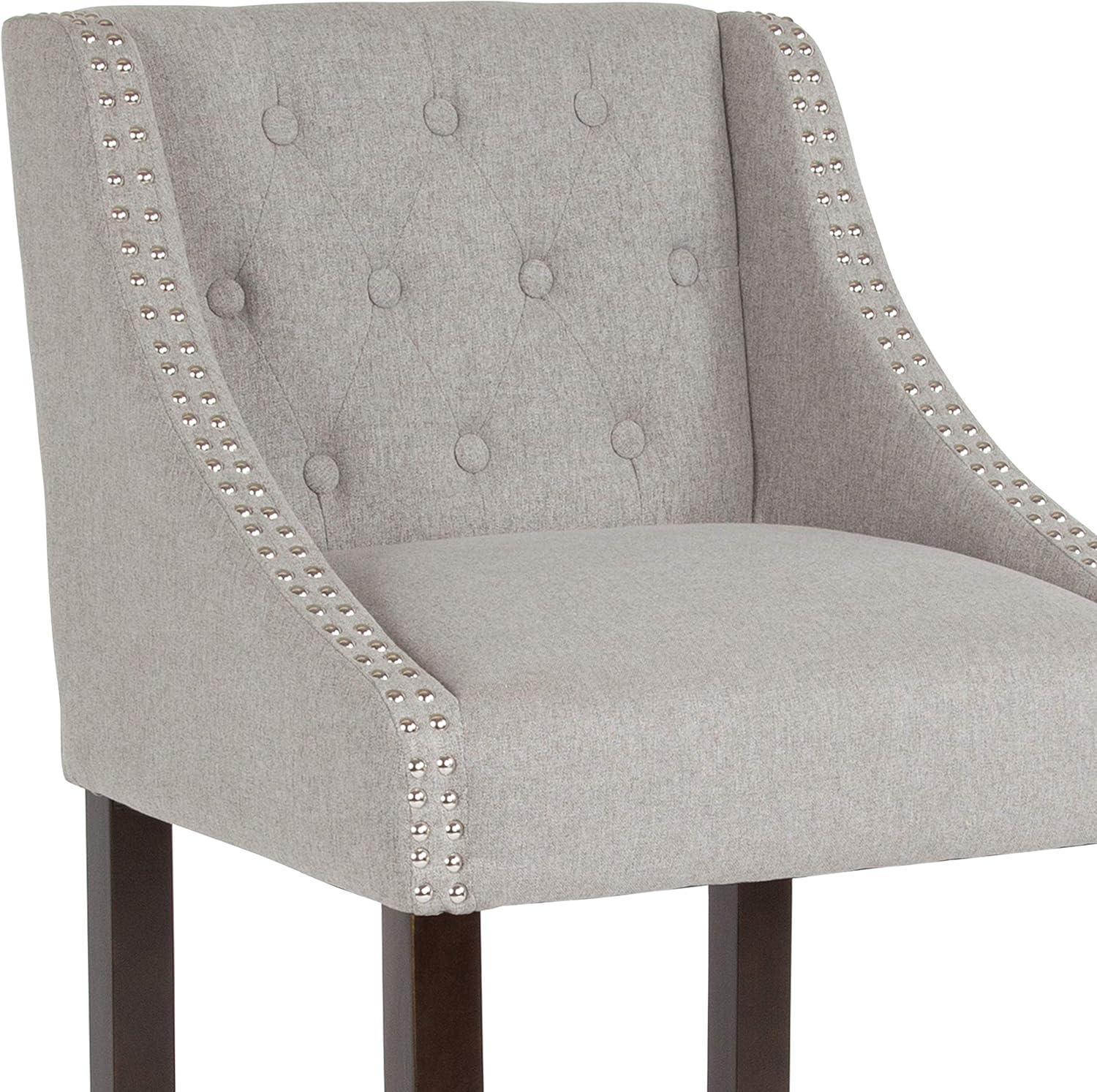 image:imageFlash Furniture Carmel Series 30 High Transitional Tufted Walnut Barstool with Accent Nail Trim in Light Gray LeatherSoftLight Gray Fabric