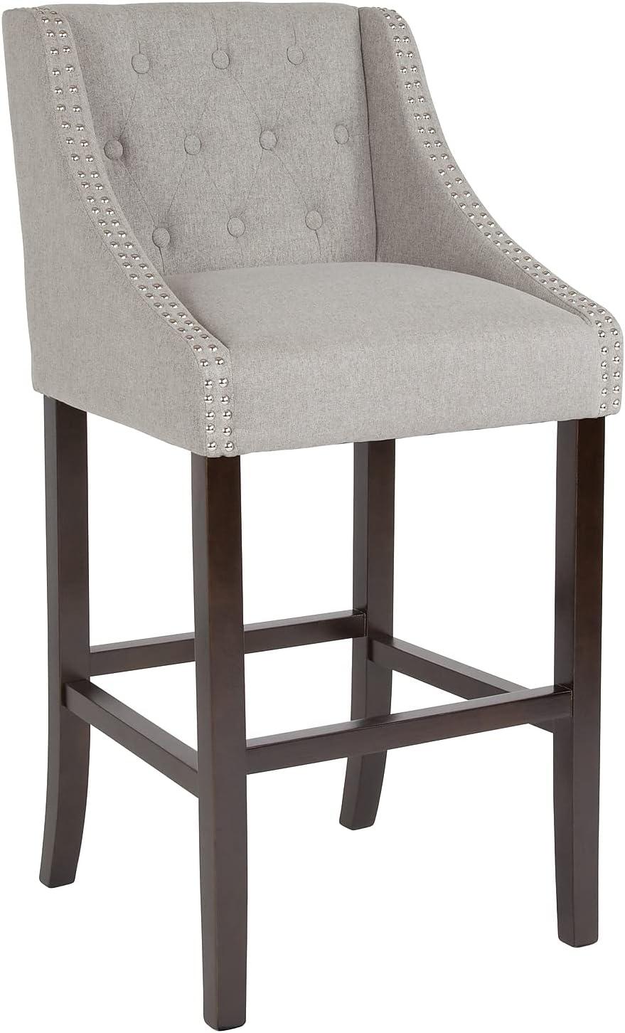 image:imageFlash Furniture Carmel Series 30 High Transitional Tufted Walnut Barstool with Accent Nail Trim in Light Gray LeatherSoftLight Gray Fabric