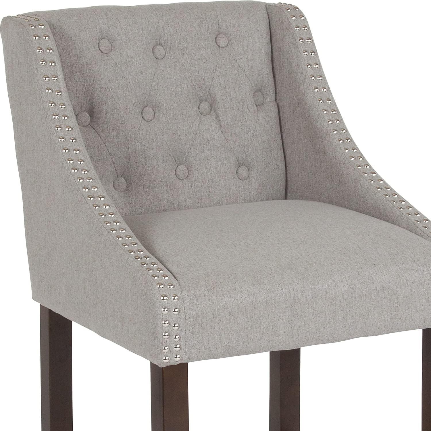 image:imageFlash Furniture Carmel Series 30 High Transitional Tufted Walnut Barstool with Accent Nail Trim in Light Gray LeatherSoftLight Gray Fabric