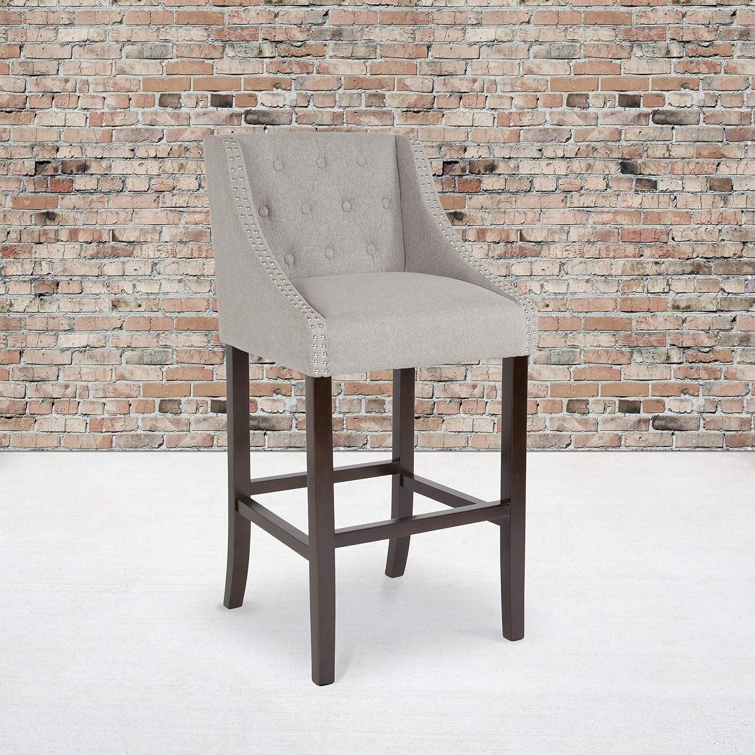 image:imageFlash Furniture Carmel Series 30 High Transitional Tufted Walnut Barstool with Accent Nail Trim in Light Gray LeatherSoftLight Gray Fabric