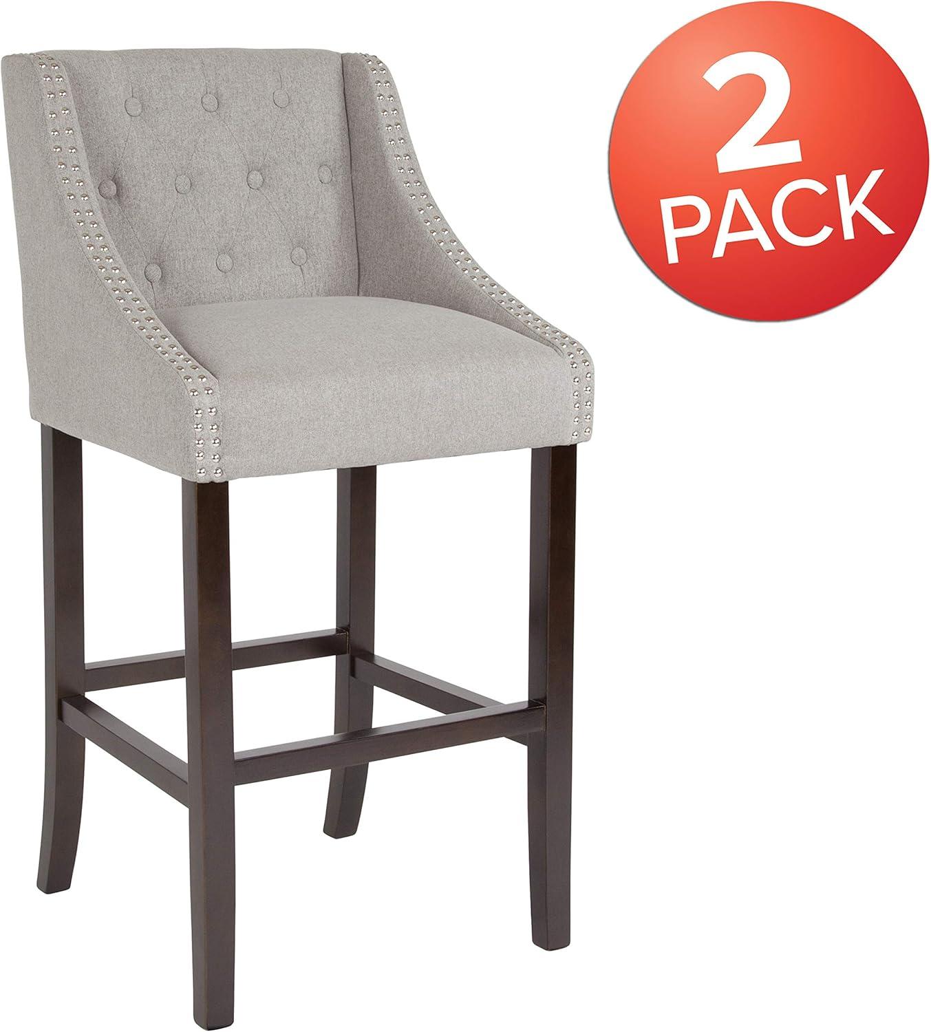 image:imageFlash Furniture Carmel Series 30 High Transitional Tufted Walnut Barstool with Accent Nail Trim in Light Gray LeatherSoftLight Gray Fabric