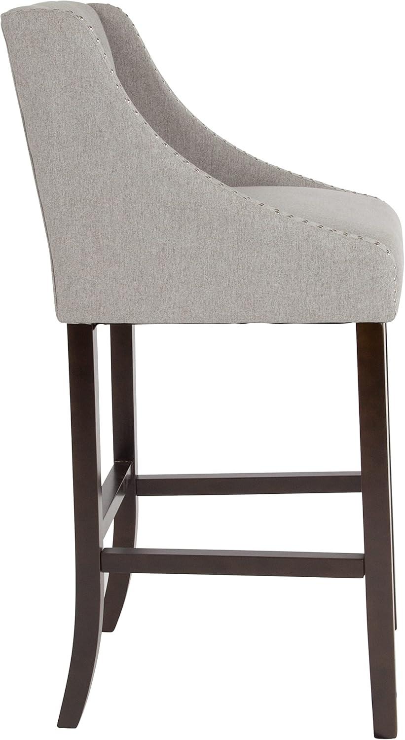 image:imageFlash Furniture Carmel Series 30 High Transitional Tufted Walnut Barstool with Accent Nail Trim in Light Gray LeatherSoftLight Gray Fabric