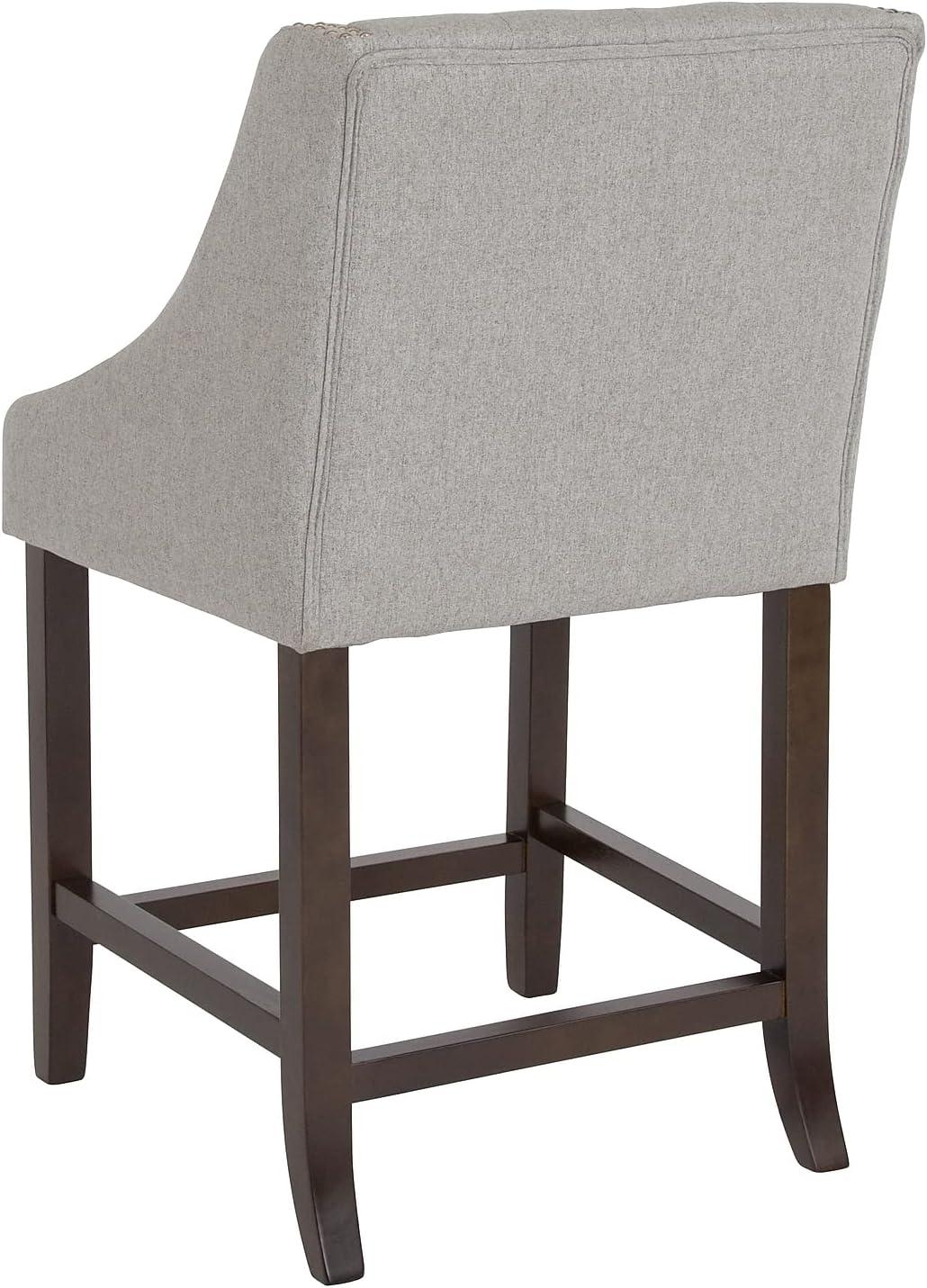 image:imageFlash Furniture Carmel Series 30 High Transitional Tufted Walnut Barstool with Accent Nail Trim in Light Gray LeatherSoftLight Gray Fabric