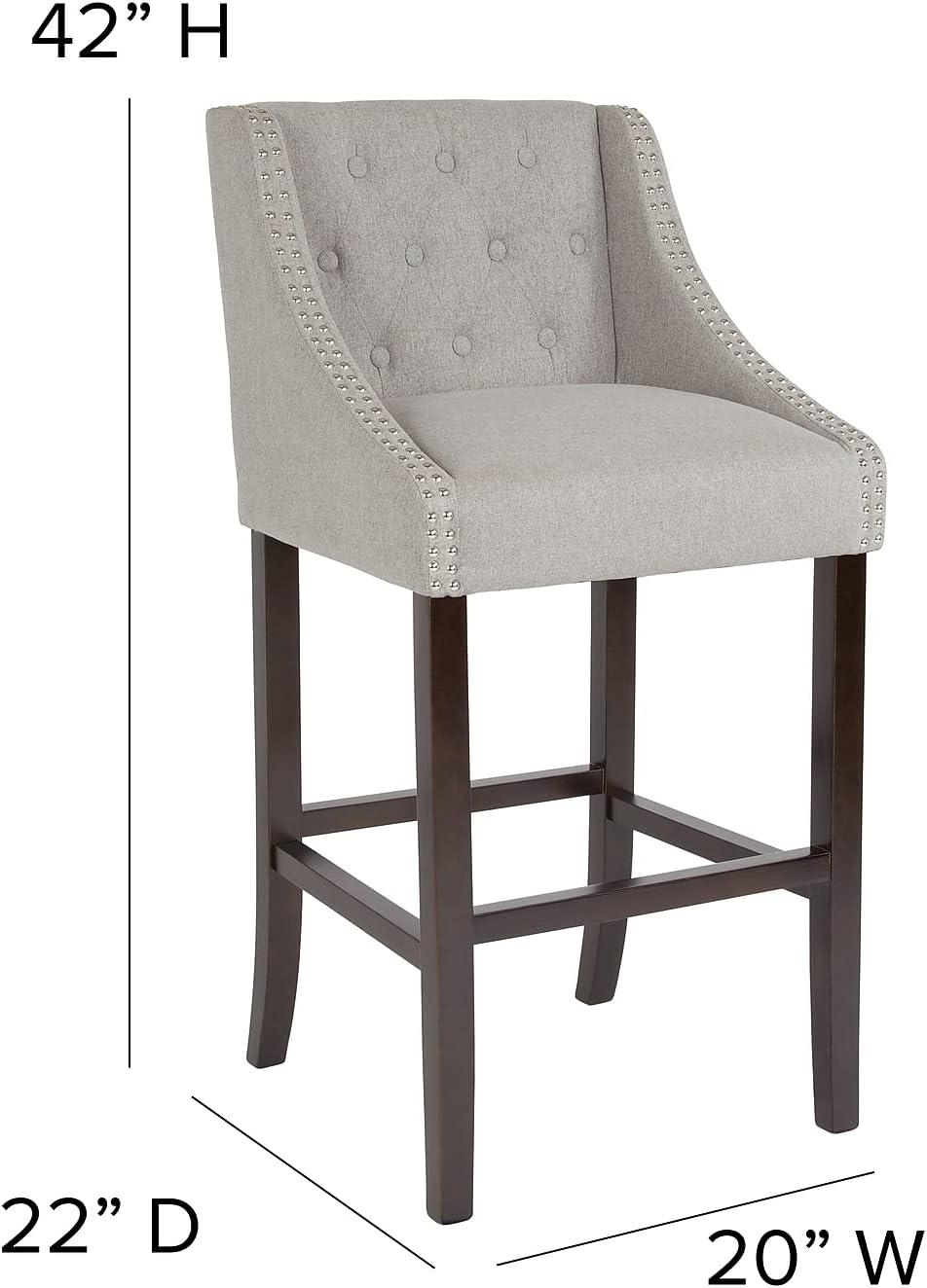 image:imageFlash Furniture Carmel Series 30 High Transitional Tufted Walnut Barstool with Accent Nail Trim in Light Gray LeatherSoftLight Gray Fabric