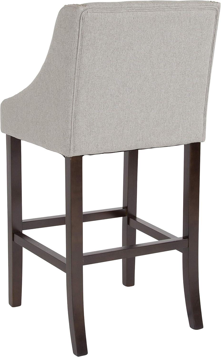 image:imageFlash Furniture Carmel Series 30 High Transitional Tufted Walnut Barstool with Accent Nail Trim in Light Gray LeatherSoftLight Gray Fabric