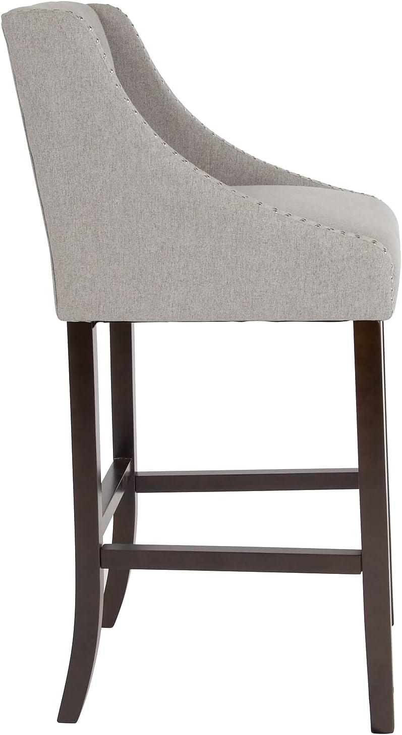 image:imageFlash Furniture Carmel Series 30 High Transitional Tufted Walnut Barstool with Accent Nail Trim in Light Gray LeatherSoftLight Gray Fabric
